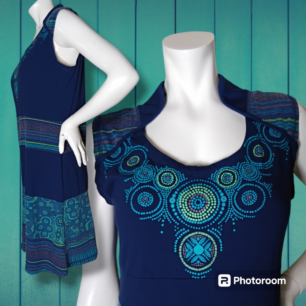 RARE Coline Mandala w Pointillism Art Decorates this Whimsical Comfy Dress Sz XL - Picture 3 of 7